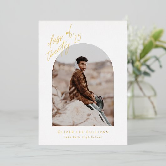 2025年Arch写真卒業金ゴールド 箔招待状 (立ち正面)