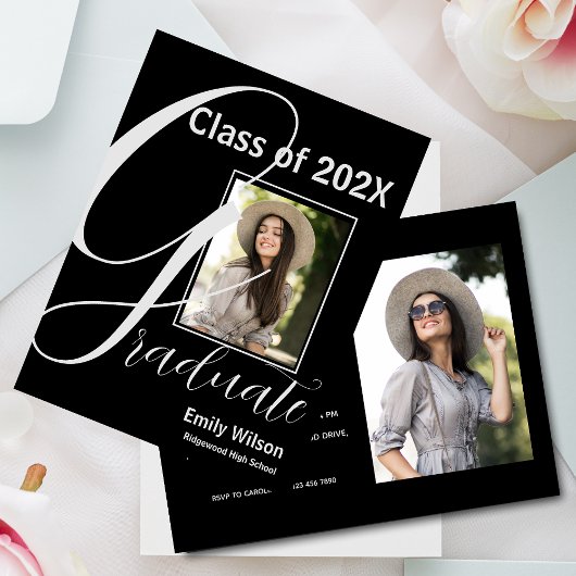 2025年GRAD 2枚の写真卒業パーティー招待状 ポストカード