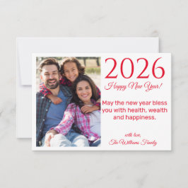 2025年happy new year, red script, holiday photo ノートカード