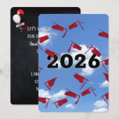 2025年Red Graduation Hats in Sky 招待状 (正面/裏面)