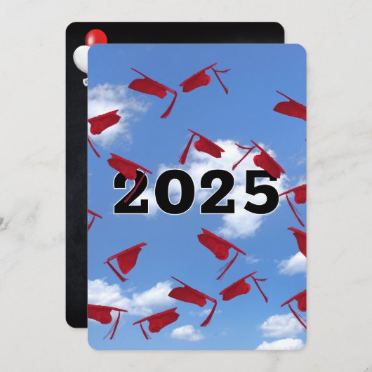 2025年Red Graduation Hats in Sky 招待状 (正面/裏面)