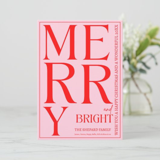 2025明モダンるい赤メリーピンクのクリスマスフォト 招待状 (スタンド正面)