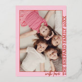 2025明モダンるい赤メリーピンクのクリスマスフォト 箔招待状 (正面)