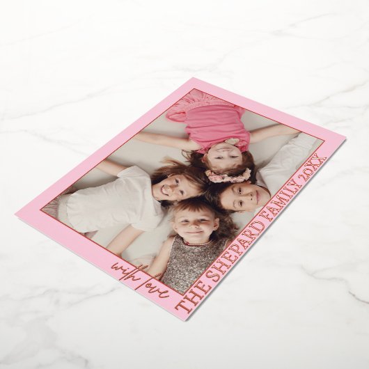 2025明モダンるい赤メリーピンクのクリスマスフォト 箔招待状 (回転した状態)