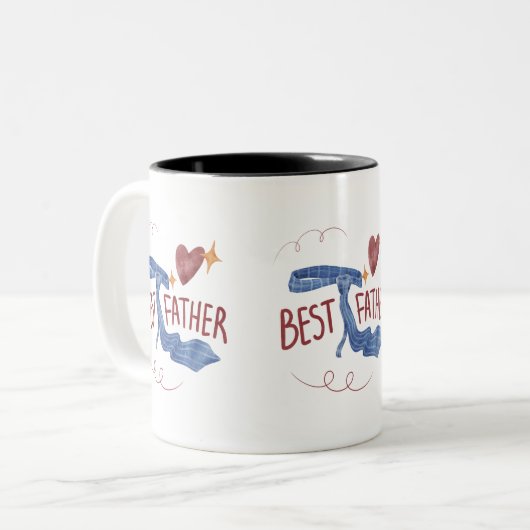 2025最高の年マグ神父 | 可愛いネクタイとハート 父の ツートーンマグカップ (正面左)
