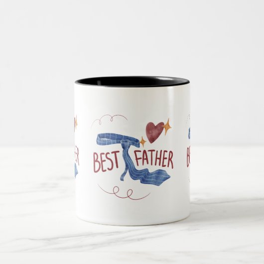 2025最高の年マグ神父 | 可愛いネクタイとハート 父の ツートーンマグカップ (中央)