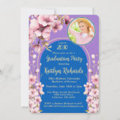 2025水彩桃色フローラ写真卒業パーティー 招待状 (正面)