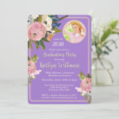 2025水彩桃色フローラ写真卒業パーティー 招待状 (スタンド正面)