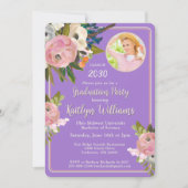 2025水彩桃色フローラ写真卒業パーティー 招待状 (正面)