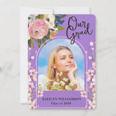 2025水彩桃色フローラ写真卒業パーティー 招待状 (正面)