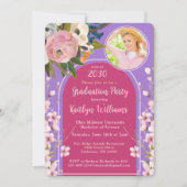 2025水彩桃色フローラ写真卒業パーティー 招待状 (正面)
