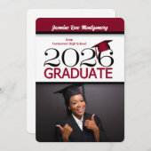 2025深い赤黒写真卒業 招待状 (正面/裏面)