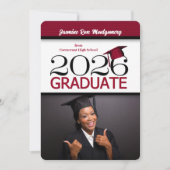 2025深い赤黒写真卒業 招待状 (正面)