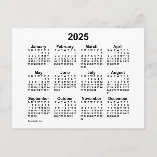 2025白ミニカレンダーbyヤンツ葉書 ポストカード (正面)