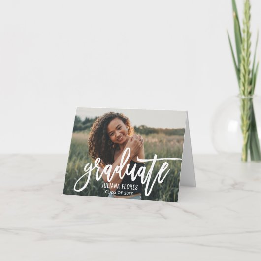 2025白モダンブラシ付きスクリプト卒業写真 サンキューカード (正面)