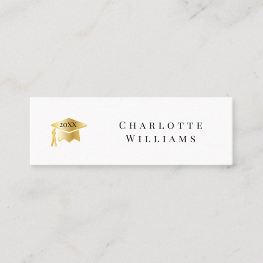 2025白色 | 金ゴールドグラッドキャップ卒業式インサートカード スキニー名刺 (正面)