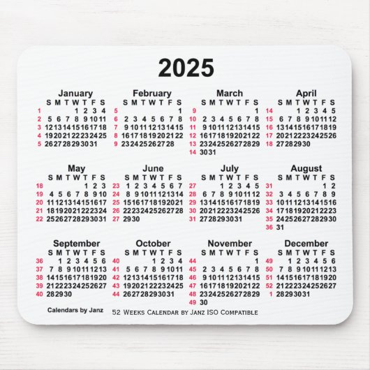 2025白52週間ISOカレンダーby Janz Mouse pad マウスパッド (正面)