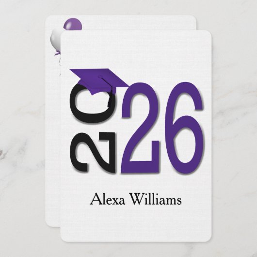 2025紫と黒の卒業パーティー 招待状 (正面/裏面)