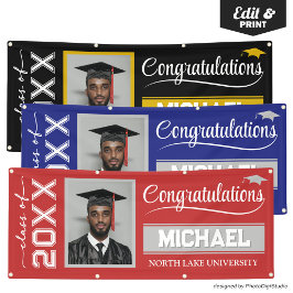 2025編集可能な卒業バナー（名前と学校） 横断幕