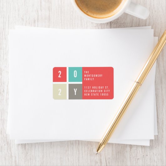 2025色ブロックモダン年末年始の休日アドレス ラベル (インサイチュ)