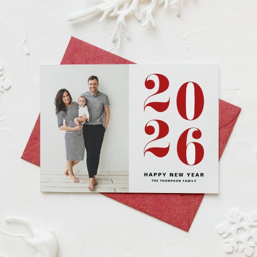 2025赤はっきりしたタイポグラフィ年賀写真 シーズンカード