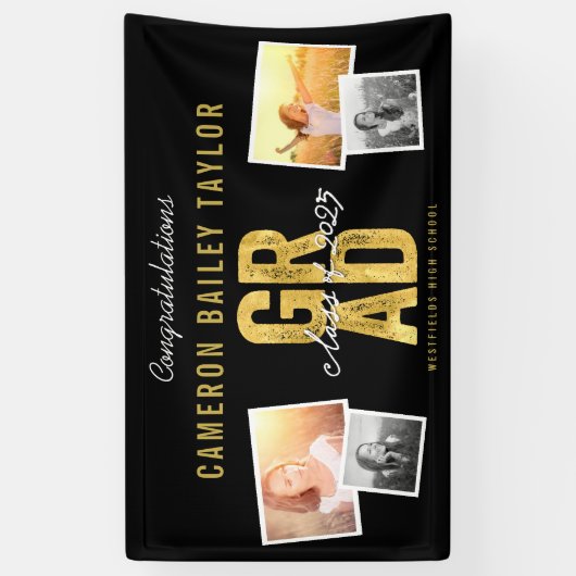 2025金はっきりした箔GRAD 4写真卒業パーティー 横断幕 (縦)