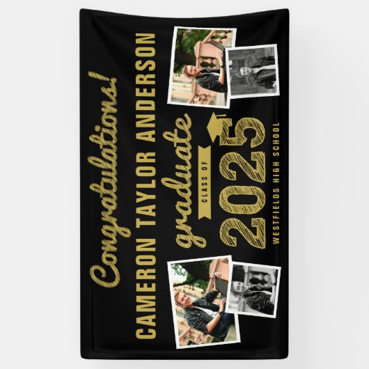 2025金ゴールドスケッチ4フォトおめでとう卒業パーティー 横断幕 (縦)