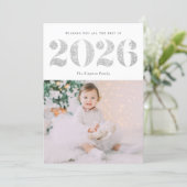 2025銀フェイクグリッターハッピーニューイヤー写真 シーズンカード (スタンド正面)