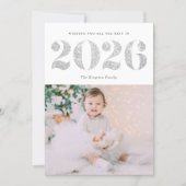 2025銀フェイクグリッターハッピーニューイヤー写真 シーズンカード (正面)