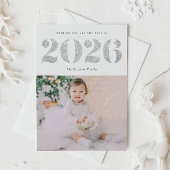 2025銀フェイクグリッターハッピーニューイヤー写真 シーズンカード