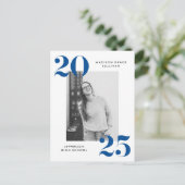 2025青はっきりしたレタリング写真卒業パーティー インビテーションポストカード (スタンド正面)