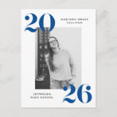 2025青はっきりしたレタリング写真卒業パーティー インビテーションポストカード (正面)