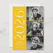 2025黄モダン3写真卒業パーティー 招待状 (正面)