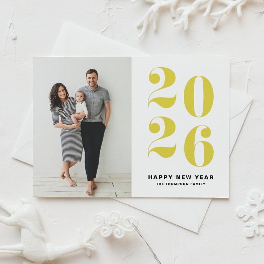 2025黄色はっきりしたタイポグラフィ年末年始の写真 シーズンカード