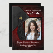 2025黒と赤のタッセルチャーム写真卒業 招待状 (正面/裏面)