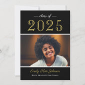 2025黒エレガント金ゴールド写真卒業パーティー 招待状 (正面)