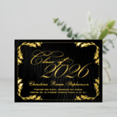 2025黒エレガント/金ゴールドクラス卒業フォーマル 箔招待状 (立ち正面)