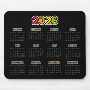 2025黒カラフルカレンダー マウスパッド