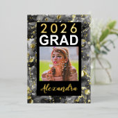 2025黒金ゴールド水彩画写真卒業 箔招待状 (立ち正面)