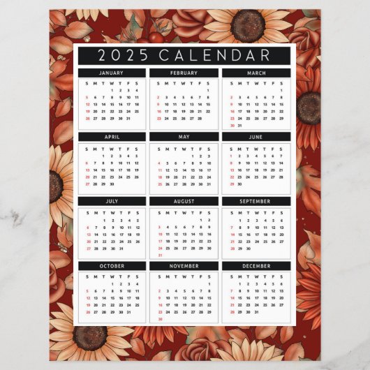 2025 のひまわり フライヤー カレンダー - 1 年の概要 (正面)