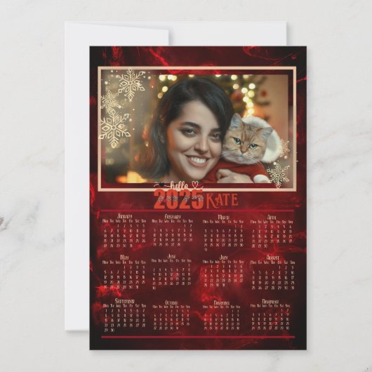 2025 エレガントな赤の写真カレンダー シーズンカード (正面)