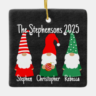 2025 クリスマス・ノーム かわいい家族 3人の子供 ホリデー セラミックオーナメント