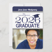 2025 ネイビーブルーとホワイトの写真 卒業式 招待状 (正面)