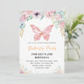 2025 ピンクのグリッター蝶の誕生日招待状 招待状 (スタンド正面)