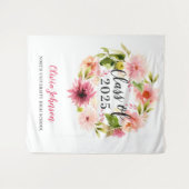 2025 ピンクの花の水彩画 卒業式背景 タペストリー (正面(横))