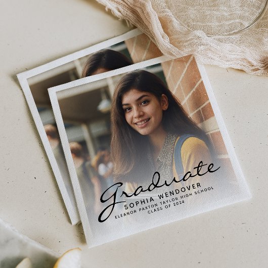 2025 ブラック スクリプト フォト 卒業パーティー スタンダードカクテルナプキン