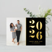 2025 モダンタイポグラフィはっきりしたブラックハッピーニューイヤー 箔シーズンカード (立ち正面)