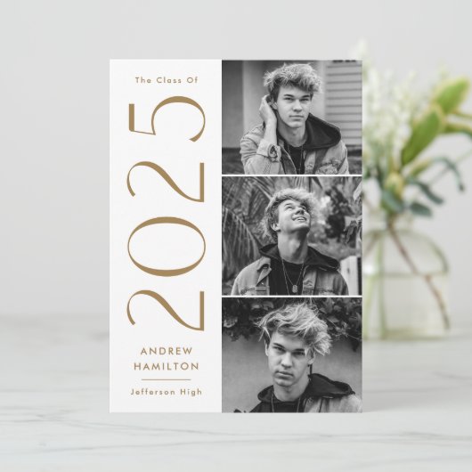 2025 モダン真鍮3写真卒業パーティー 招待状 (スタンド正面)