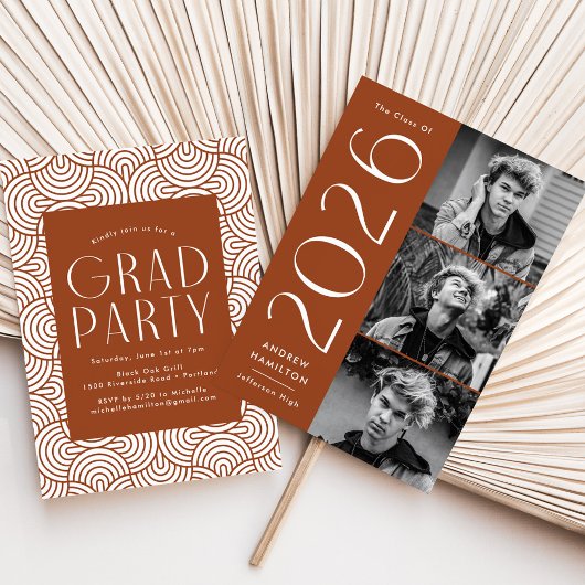 2025 モダン Rust 3写真卒業パーティー 招待状