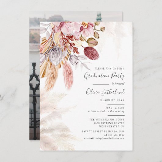 2025 卒業式 フォト パンパス グラス 卒業パーティー 招待状 (正面/裏面)